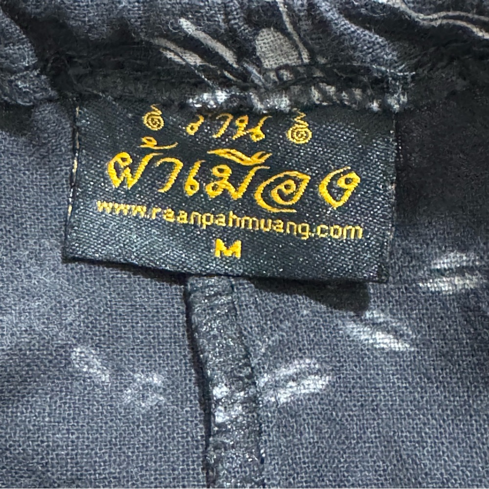 Harem Drop Crotch Thai Pants Black Floral Size Medium Gypsy Hippie Aladdin Hmong - Picture 8 of 11